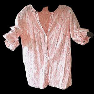 Vintage Hannah Peach & White Cotton Button Down V Neck Blouse size M